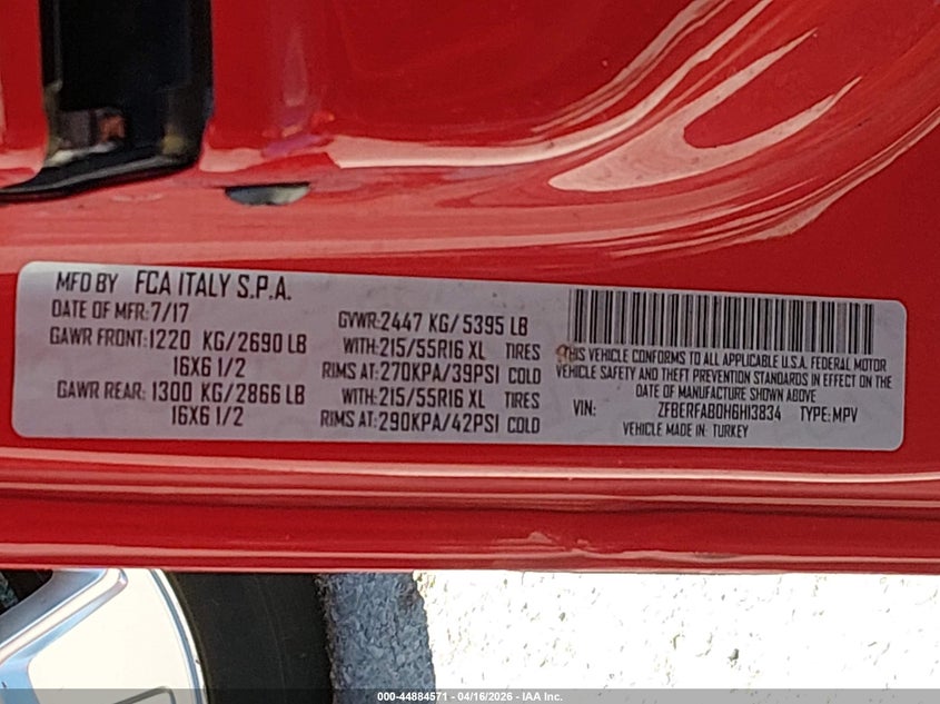 2017 Ram Promaster city VIN ZFBERFAB0H6H13834 IAAI salvage auction — ENGINE BURN, Salvage (Missouri), sold $350 on 2026-07-08 (photo 9)