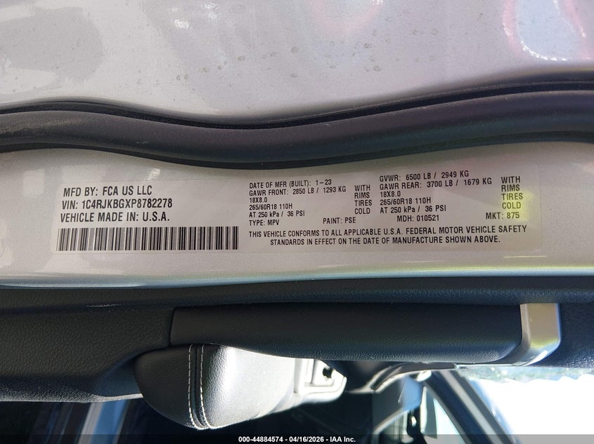 2023 Jeep Grand cherokee VIN 1C4RJKBGXP8782278 IAAI salvage auction — FRONT END, Wait Title, sold $6,600 on 2026-07-11 (photo 9)