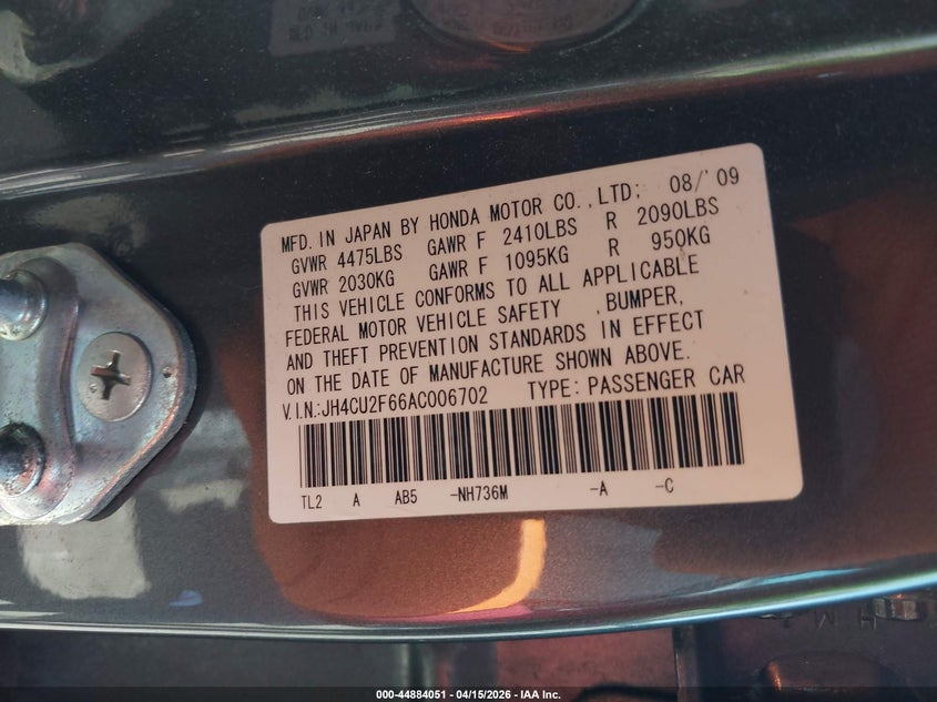 2010 Acura Tsx VIN JH4CU2F66AC006702 IAAI salvage auction — FRONT END, Salvage (Pennsylvania), sold $600 on 2026-07-17 (photo 9)