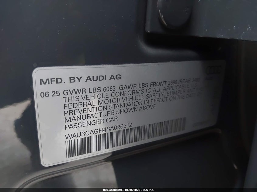 2025 Audi A6 VIN WAU3CAGH4SA026312 IAAI salvage auction — LEFT FRONT, Salvage Title, sold $7,100 on 2026-07-29 (photo 9)