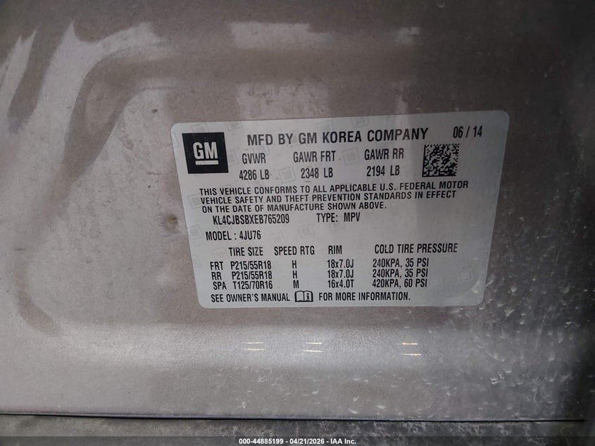 2014 Buick Encore VIN KL4CJBSBXEB765209 IAAI salvage auction — FRONT END, Salvage Title, sold $1,000 on 2026-07-16 (photo 9)
