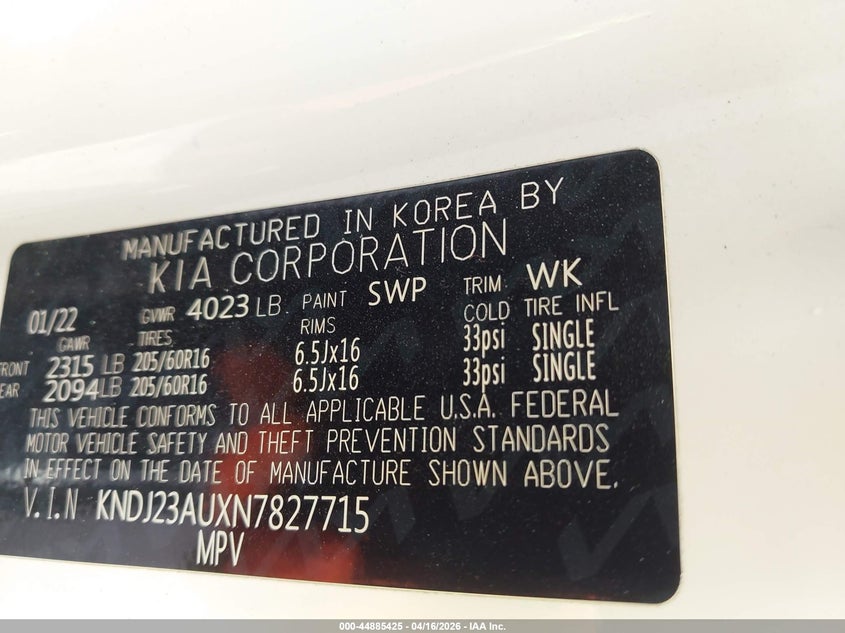 2022 Kia Soul VIN KNDJ23AUXN7827715 IAAI salvage auction — SIDE, Salvage Title, sold $1,650 on 2026-07-10 (photo 9)