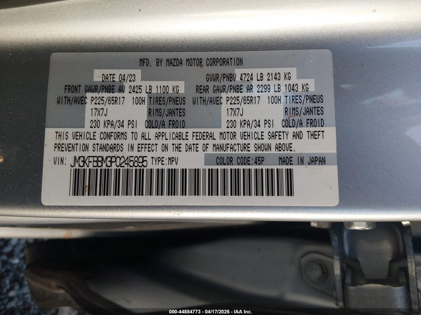 2023 Mazda Cx-5 VIN JM3KFBBM3P0245895 IAAI salvage auction — NORMAL WEAR, Salvage (Texas), sold $2,200 on 2026-07-15 (photo 9)