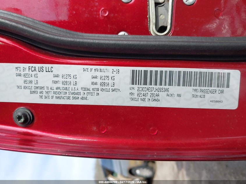 2018 Chrysler 300 VIN 2C3CCAEG7JH265306 IAAI salvage auction — FRONT END, Salvage (Illinois), sold $1,700 on 2026-08-24 (photo 9)
