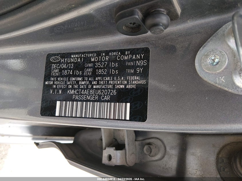2014 Hyundai Accent VIN KMHCT4AE8EU620726 IAAI salvage auction — FRONT & REAR, Non-Repairable (Colorado), sold $100 on 2026-07-21 (photo 9)