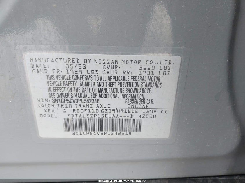 2023 Nissan Kicks VIN 3N1CP5CV3PL542318 IAAI salvage auction — REAR END, Salvage (Ohio), sold $3,600 on 2026-07-19 (photo 9)