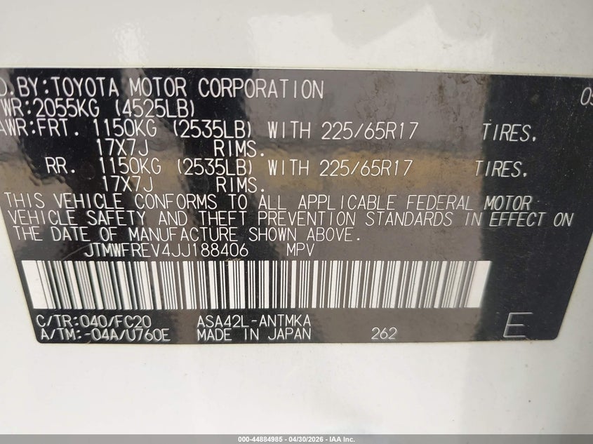 2018 Toyota Rav 4 VIN JTMWFREV4JJ188406 IAAI salvage auction — FRONT END, Original (Texas), sold $5,100 on 2026-07-29 (photo 9)