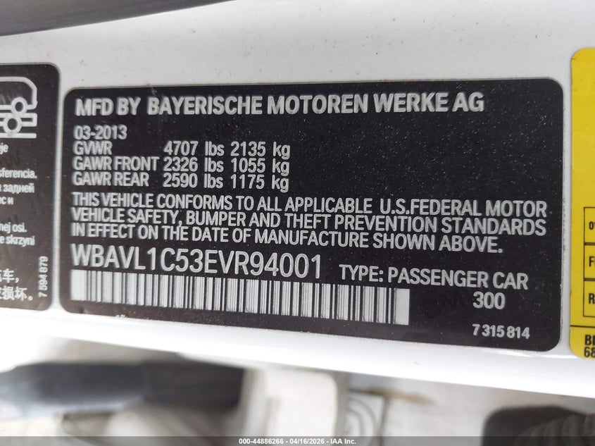 2014 BMW X1 VIN WBAVL1C53EVR94001 IAAI salvage auction — REAR END, Wait Title, sold $950 on 2026-07-29 (photo 9)