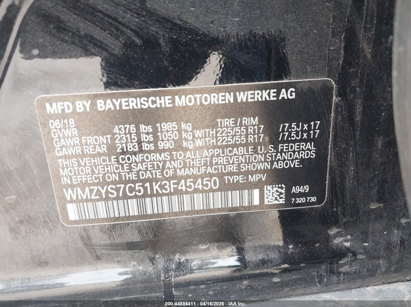 2019 Mini Countryman VIN WMZYS7C51K3F45450 IAAI salvage auction — FRONT END, Salvage (Texas), sold $2,100 on 2026-07-06 (photo 9)