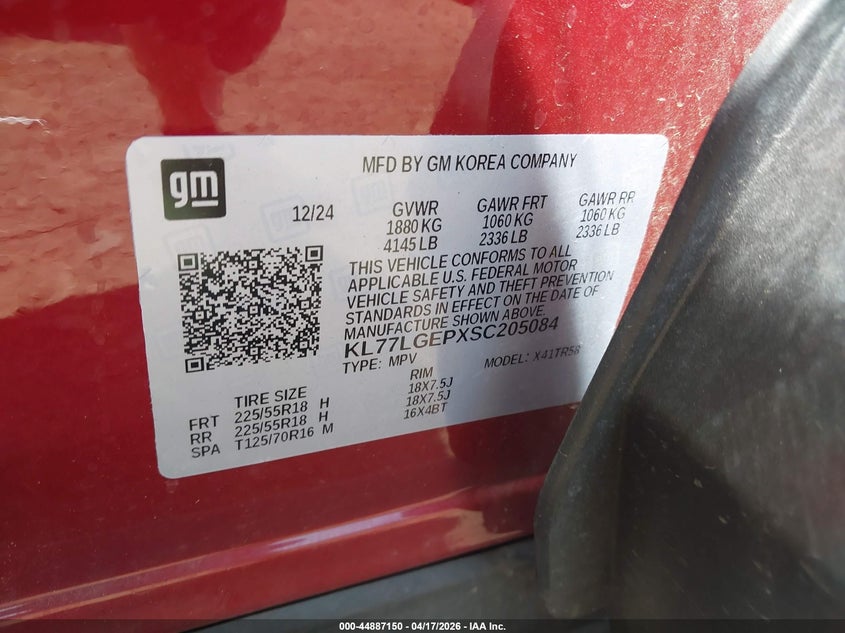 2025 Chevrolet Trax VIN KL77LGEPXSC205084 IAAI salvage auction — RIGHT SIDE, Salvage (West Virginia), sold $3,100 on 2026-07-08 (photo 9)