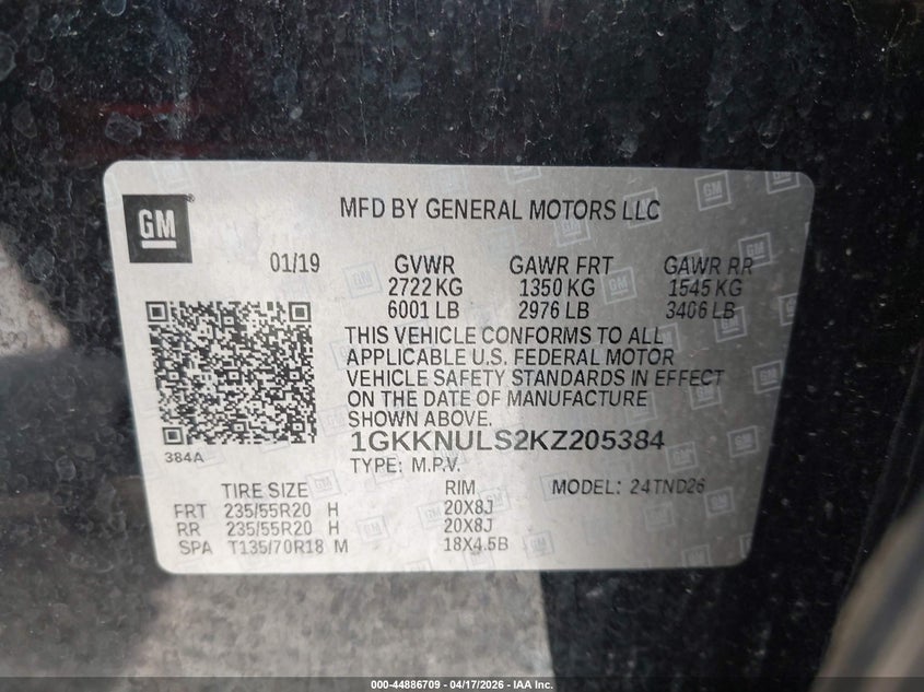 2019 Gmc Acadia VIN 1GKKNULS2KZ205384 IAAI salvage auction — FRONT END, Salvage (Iowa), sold $2,050 on 2026-07-28 (photo 9)