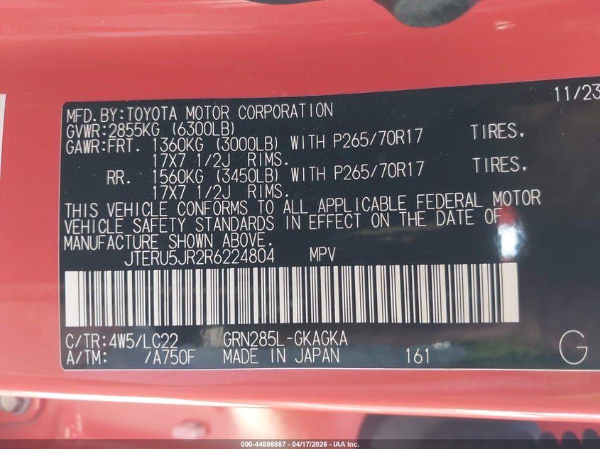 2024 Toyota 4runner VIN JTERU5JR2R6224804 IAAI salvage auction — FRONT END, Salvage Title, sold $23,100 on 2026-07-15 (photo 9)