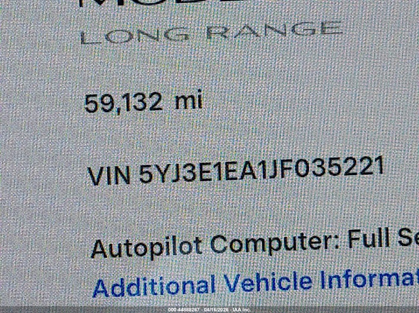 2018 Tesla Model 3 VIN 5YJ3E1EA1JF035221 IAAI salvage auction — FRONT END, Salvage Title, sold $6,900 on 2026-07-10 (photo 7)