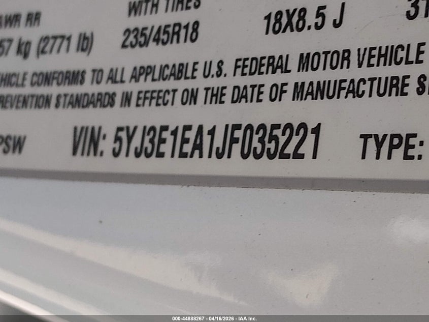 2018 Tesla Model 3 VIN 5YJ3E1EA1JF035221 IAAI salvage auction — FRONT END, Salvage Title, sold $6,900 on 2026-07-10 (photo 9)