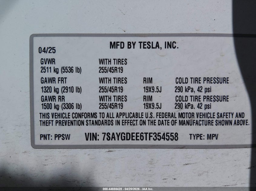 2026 Tesla Model y VIN 7SAYGDEE6TF354558 IAAI salvage auction — UNKNOWN, Salvage (Illinois), sold $20,800 on 2026-07-07 (photo 9)