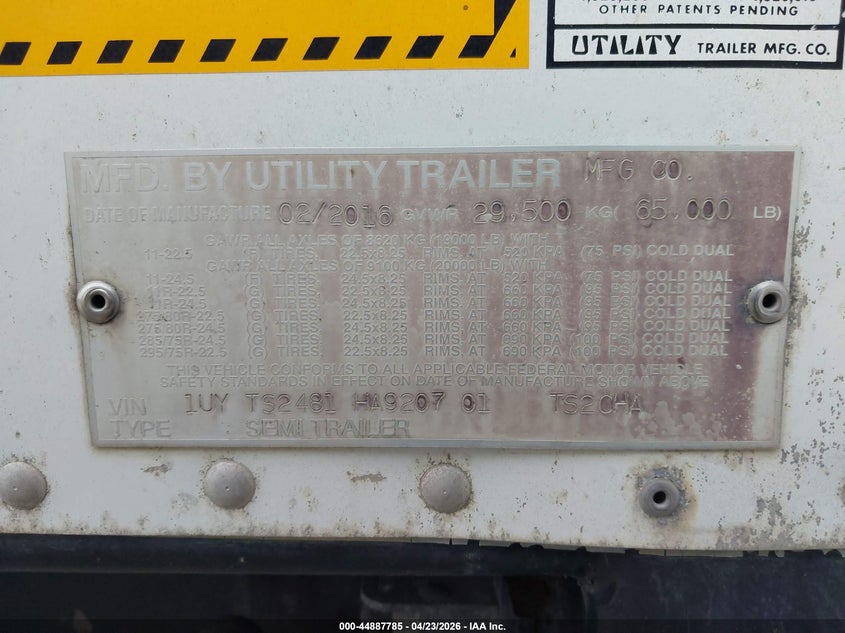 2017 Utility trailer mfg Utility trailer mfg VIN 1UYTS2481HA920701 IAAI salvage auction — REAR END, Clear (Montana), sold $1,650 on 2026-07-08 (photo 9)
