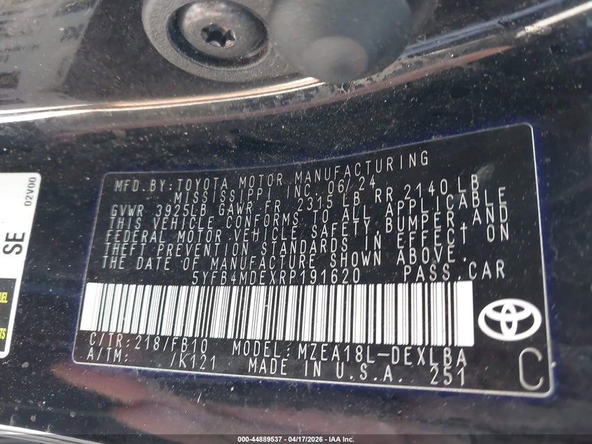 2024 Toyota Corolla VIN 5YFB4MDEXRP191620 IAAI salvage auction — FRONT END, Salvage Title, sold $2,450 on 2026-07-15 (photo 9)