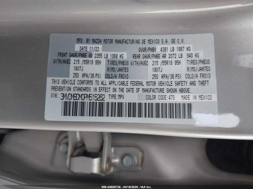 2023 Mazda Cx-30 VIN 3MVDMBDM0PM515262 IAAI salvage auction — FRONT END, Salvage (Ohio), sold $6,000 on 2026-07-24 (photo 9)