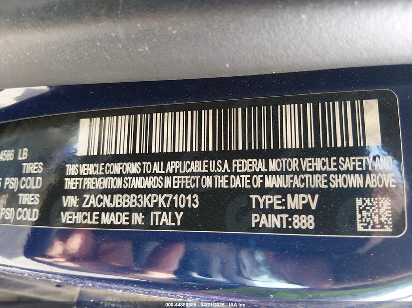 2019 Jeep Renegade VIN ZACNJBBB3KPK71013 IAAI salvage auction — FRONT END, Salvage Title, sold $800 on 2026-07-15 (photo 9)