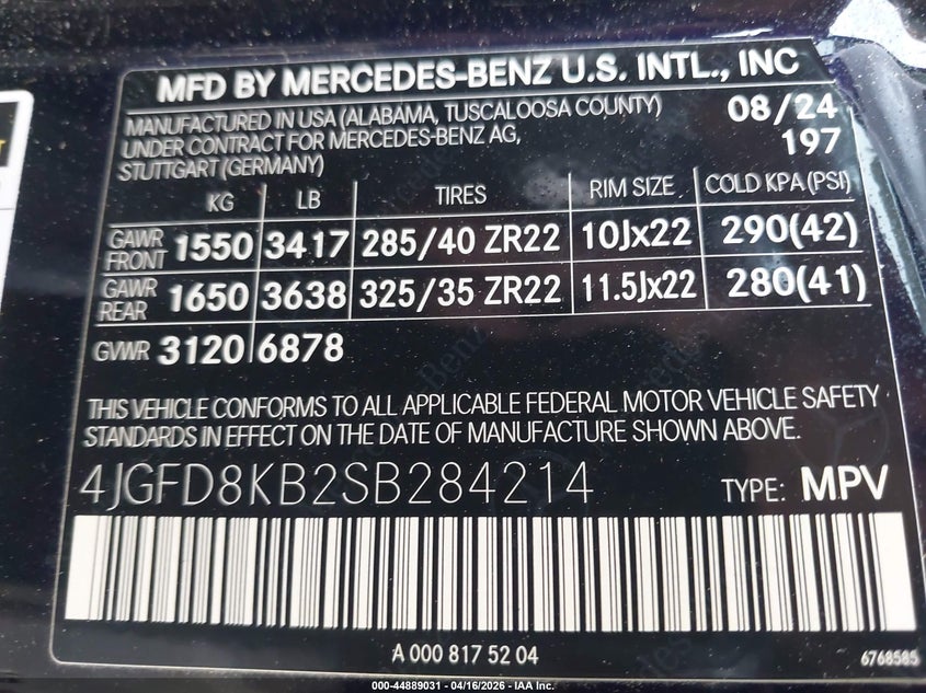 2025 Mercedes-benz Amg gle coupe VIN 4JGFD8KB2SB284214 IAAI salvage auction — FRONT & REAR, Salvage Title, sold $12,300 on 2026-07-30 (photo 9)