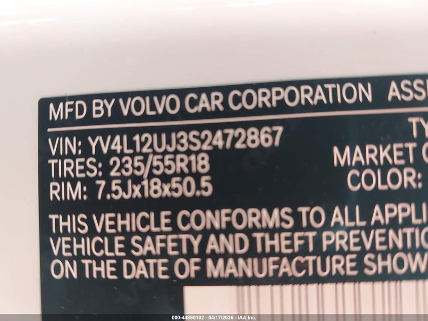2025 Volvo Xc40 VIN YV4L12UJ3S2472867 IAAI salvage auction — LEFT SIDE, Original (Texas), sold $13,000 on 2026-07-15 (photo 9)