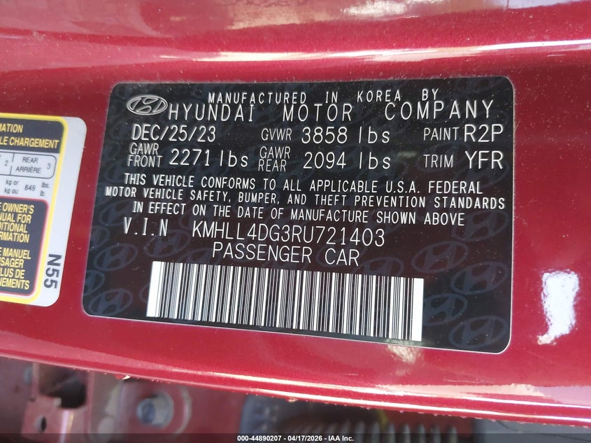 2024 Hyundai Elantra VIN KMHLL4DG3RU721403 IAAI salvage auction — REAR END, Salvage (Alabama), sold $4,500 on 2026-07-08 (photo 9)
