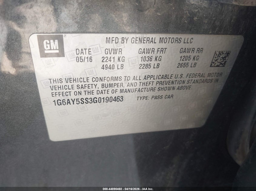2016 Cadillac Cts VIN 1G6AY5SS3G0190463 IAAI salvage auction — FRONT END, Wait Title, sold $575 on 2026-07-28 (photo 9)