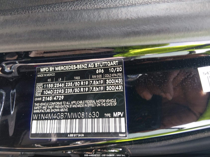 2021 Mercedes-benz Glb VIN W1N4M4GB7MW081630 IAAI salvage auction — REAR END, Salvage (Tennessee), sold $8,400 on 2026-07-07 (photo 9)