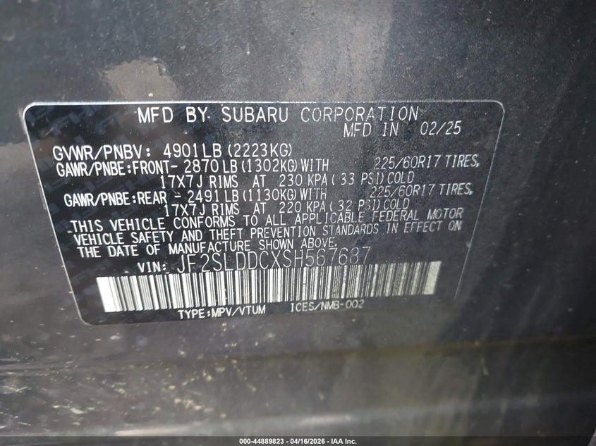2025 Subaru Forester VIN JF2SLDDCXSH567687 IAAI salvage auction — LEFT REAR, Salvage Title, sold $4,000 on 2026-07-22 (photo 9)