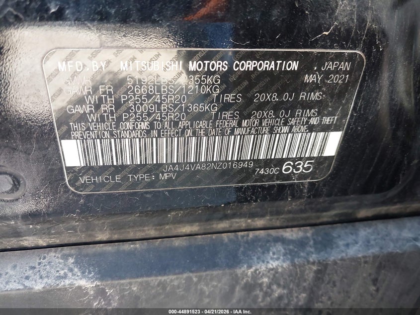 2022 Mitsubishi Outlander VIN JA4J4VA82NZ016949 IAAI salvage auction — SIDE, Clear (Oklahoma), sold $7,700 on 2026-07-09 (photo 9)