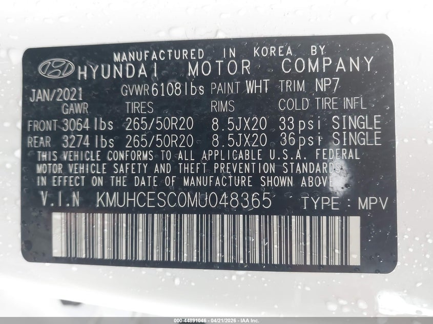 2021 Genesis Gv80 VIN KMUHCESC0MU048365 IAAI salvage auction — FRONT END, Salvage Title, sold $15,300 on 2026-07-10 (photo 9)