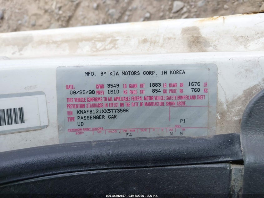 1999 Kia Sephia VIN KNAFB121XX5773598 IAAI salvage auction — ALL OVER, Clear (Montana), sold $150 on 2026-07-15 (photo 9)