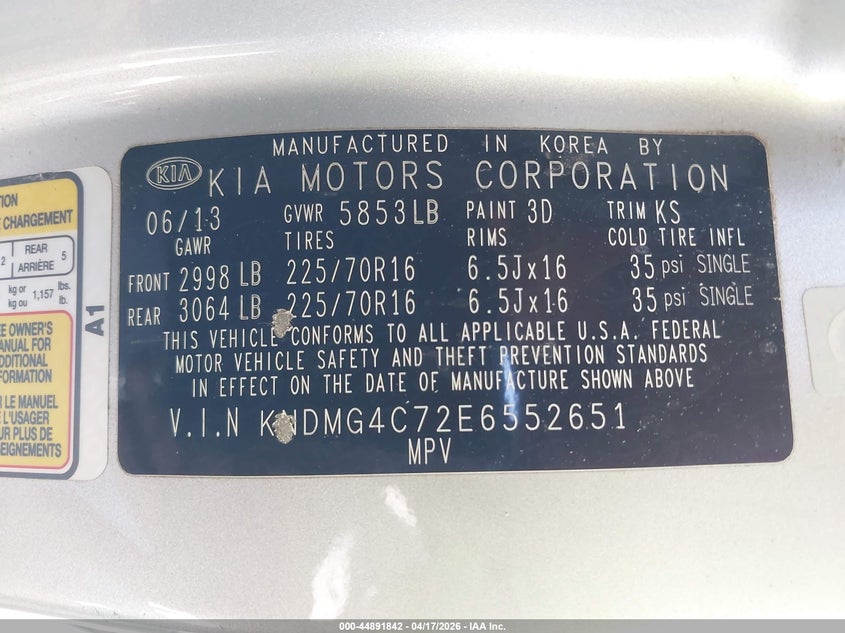 2014 Kia SEDONA VIN KNDMG4C72E6552651 IAAI salvage auction — FRONT END, Salvage (Oregon), sold $1,200 on 2026-07-05 (photo 9)