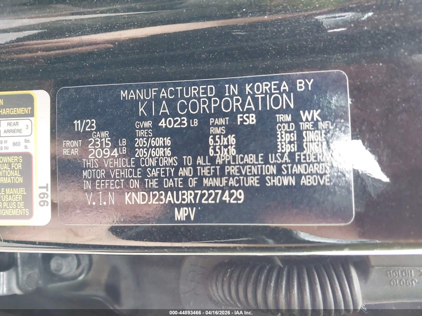 2024 Kia Soul VIN KNDJ23AU3R7227429 IAAI salvage auction — LEFT FRONT, Wait Title, sold $4,200 on 2026-07-14 (photo 9)
