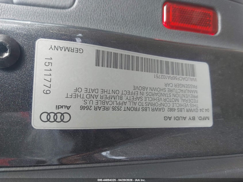 2024 Audi A5 VIN WAUDACF56RA102751 IAAI salvage auction — REAR END, Mv-907A (New York), sold $15,050 on 2026-07-07 (photo 9)