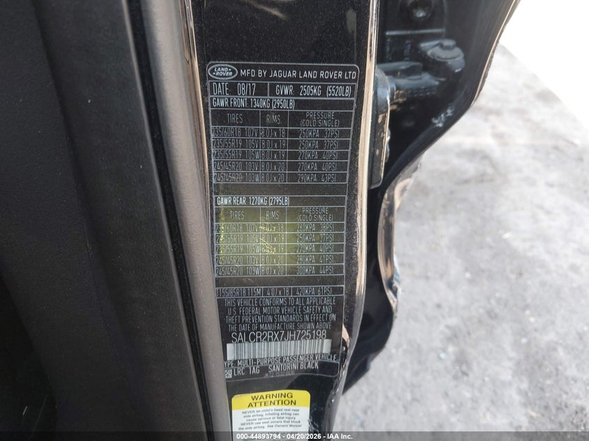 2018 Land rover Discovery sport VIN SALCR2RX7JH725198 IAAI salvage auction — SIDE, Salvage - Greater Than 75% (Maryland), sold $3,550 on 2026-08-01 (photo 9)