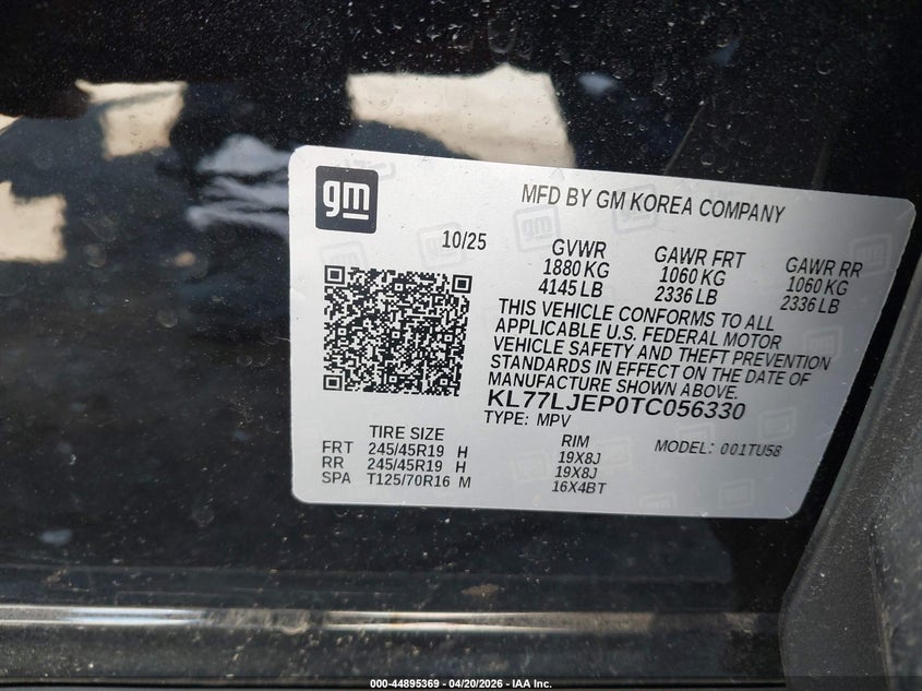 2026 Chevrolet Trax VIN KL77LJEP0TC056330 IAAI salvage auction — ROLLOVER, Salvage (Illinois), sold $1,600 on 2026-07-21 (photo 9)