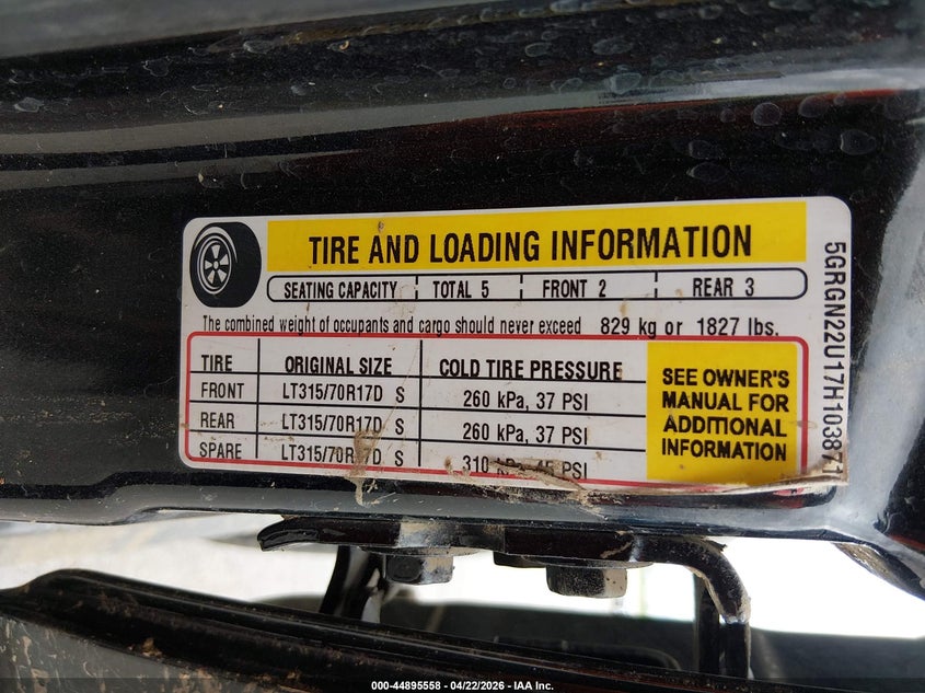 2007 Hummer H2 VIN 5GRGN22U17H103871 IAAI salvage auction — FRONT END, Salvage (Missouri), sold $2,150 on 2026-07-09 (photo 9)