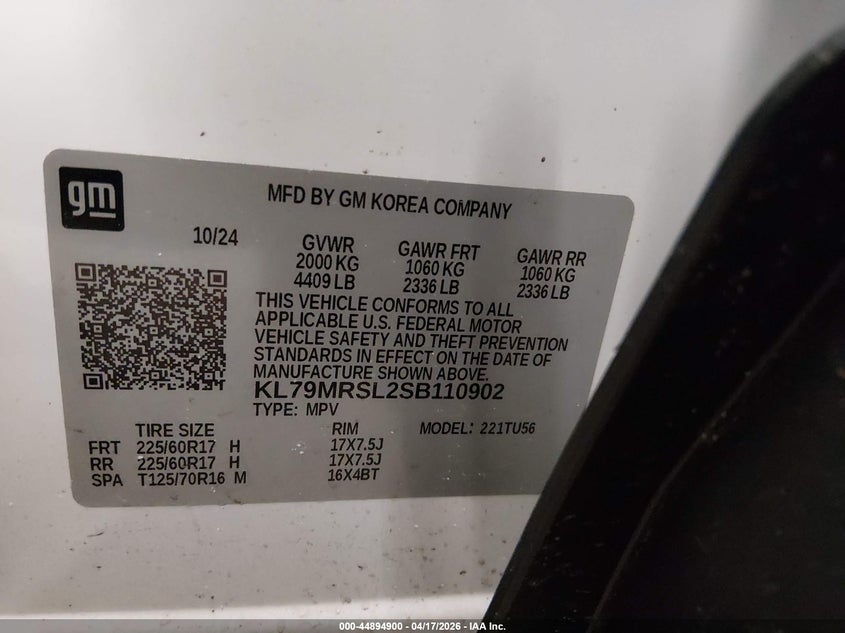 2025 Chevrolet Trailblazer VIN KL79MRSL2SB110902 IAAI salvage auction — FRONT END, Salvage (Minnesota), sold $5,500 on 2026-07-14 (photo 9)