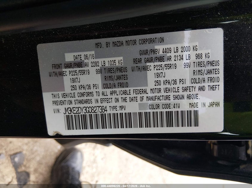 2016 Mazda Cx-5 VIN JM3KE2DY3G0827384 IAAI salvage auction — FRONT END, Salvage (Louisiana), sold $1,500 on 2026-07-10 (photo 9)