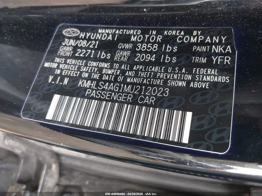 2021 Hyundai Elantra VIN KMHLS4AG1MU212023 IAAI salvage auction — REAR END, Salvage (Pennsylvania), sold $3,500 on 2026-07-28 (photo 9)