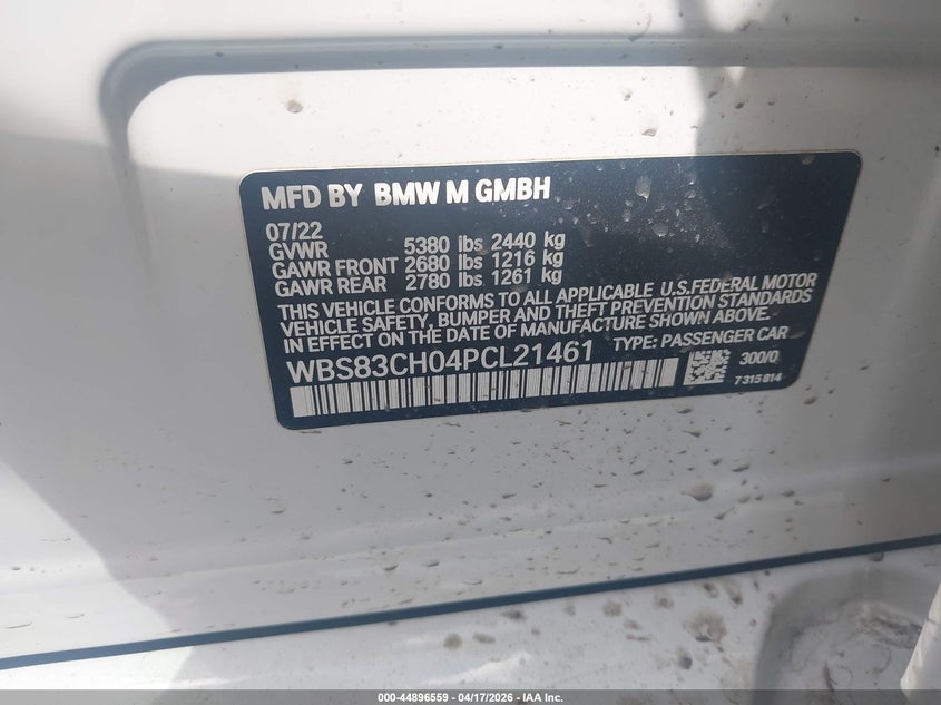 2023 BMW M5 VIN WBS83CH04PCL21461 IAAI salvage auction — FRONT END, Salvage Title, sold $24,050 on 2026-07-13 (photo 9)