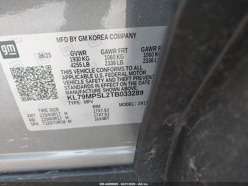 2026 Chevrolet Trailblazer VIN KL79MPSL2TB033289 IAAI salvage auction — FRONT END, Salvage Title, sold $6,975 on 2026-07-16 (photo 9)