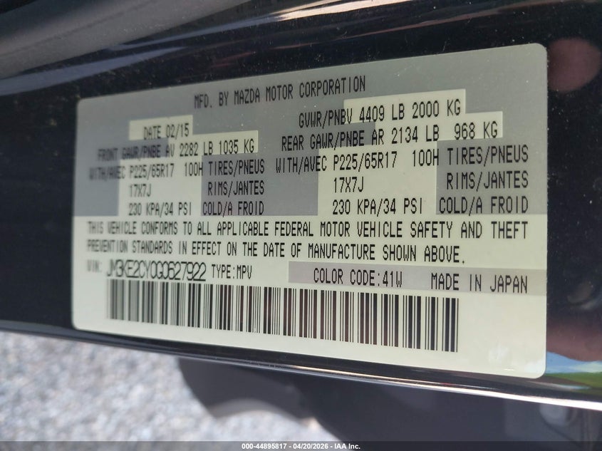 2016 Mazda Cx-5 VIN JM3KE2CY0G0627922 IAAI salvage auction — REAR END, Salvage (Illinois), sold $50 on 2026-07-29 (photo 9)