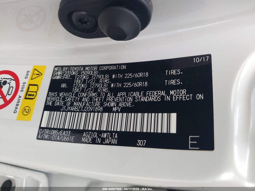 2018 Lexus Nx VIN JTJYARBZ7J2091898 IAAI salvage auction — RIGHT SIDE, Original (Texas), sold $7,050 on 2026-07-29 (photo 9)