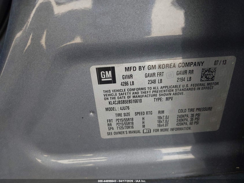 2014 Buick Encore VIN KL4CJBSB5EB516610 IAAI salvage auction — FRONT & REAR, Salvage (Georgia), sold $700 on 2026-07-14 (photo 9)
