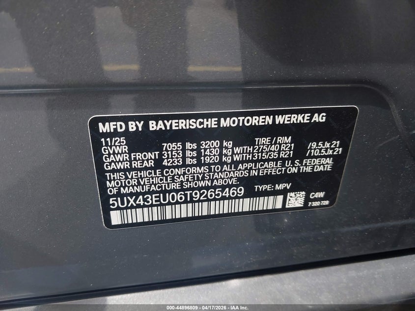 2026 BMW X5 VIN 5UX43EU06T9265469 IAAI salvage auction — FRONT END, Salvage Title, sold $23,825 on 2026-07-16 (photo 9)