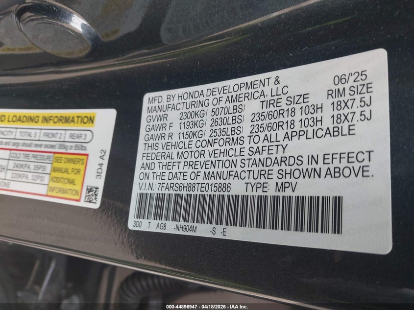 2026 Honda Cr-v VIN 7FARS6H88TE015886 IAAI salvage auction — LEFT & RIGHT, Salvage (Illinois), sold $14,250 on 2026-07-14 (photo 9)