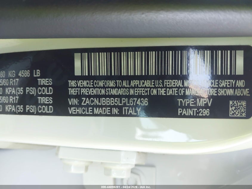 2020 Jeep Renegade VIN ZACNJBBB5LPL67436 IAAI salvage auction — RIGHT FRONT, Salvage (Georgia), sold $25 on 2026-07-28 (photo 9)