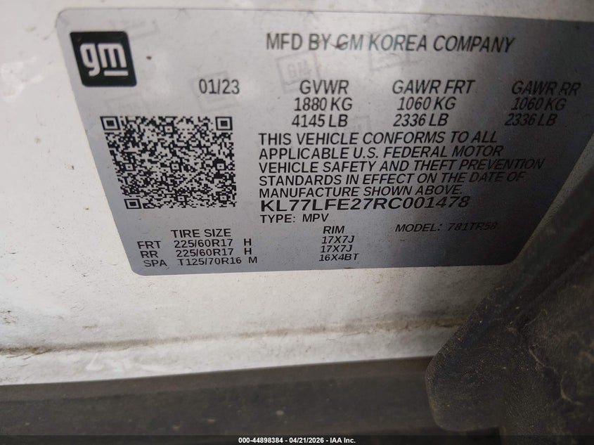 2024 Chevrolet Trax VIN KL77LFE27RC001478 IAAI salvage auction — REAR END, Salvage (Louisiana), sold $3,950 on 2026-07-09 (photo 9)